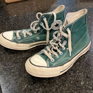 Perfectly broken in green Converse Chuck Taylors. WM Size 5.5 / Men’s size 3.5